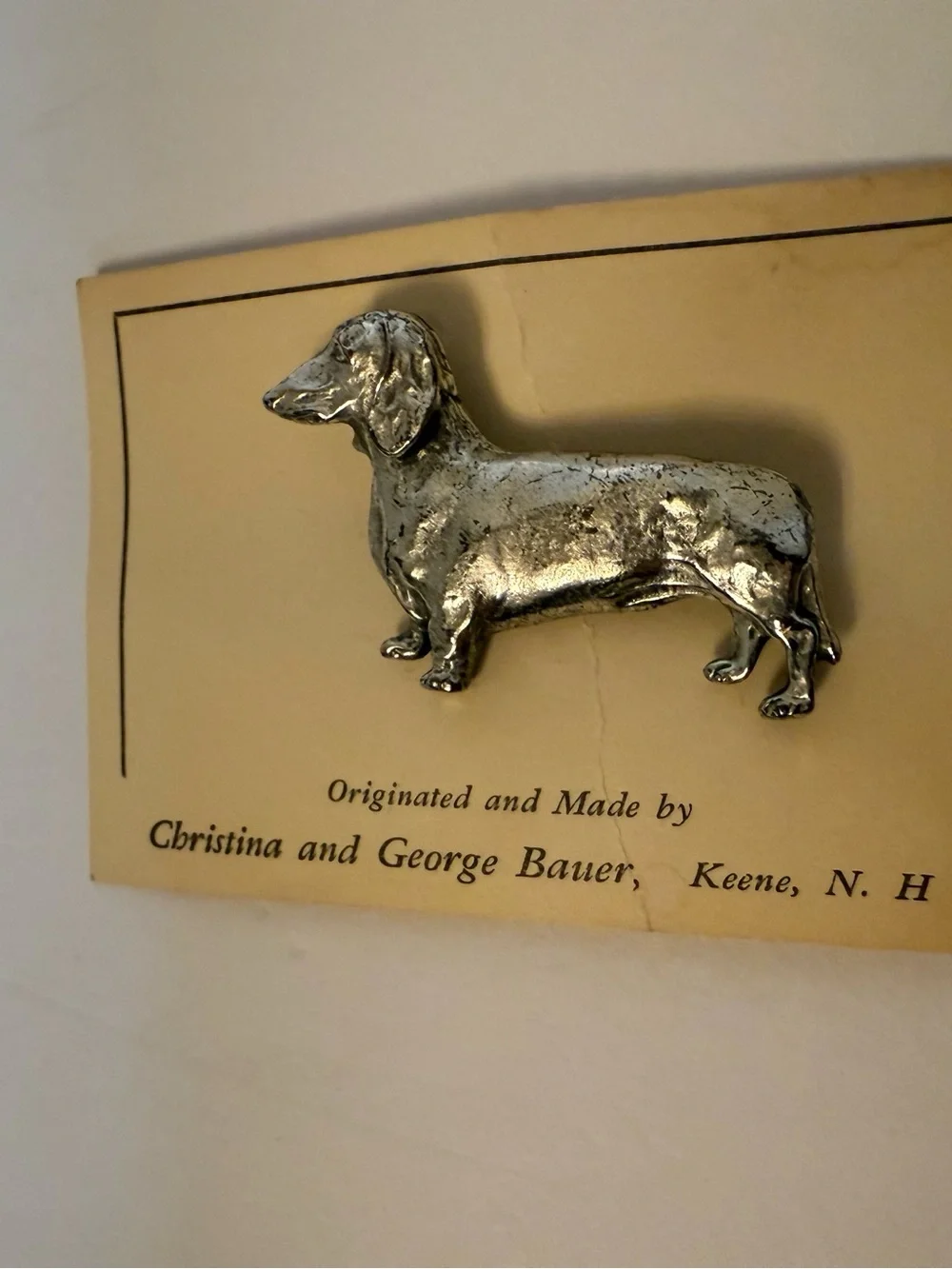 Silver Dachshund Dog Pin handcrafted by Christina and George Bauer NH brooch NEW